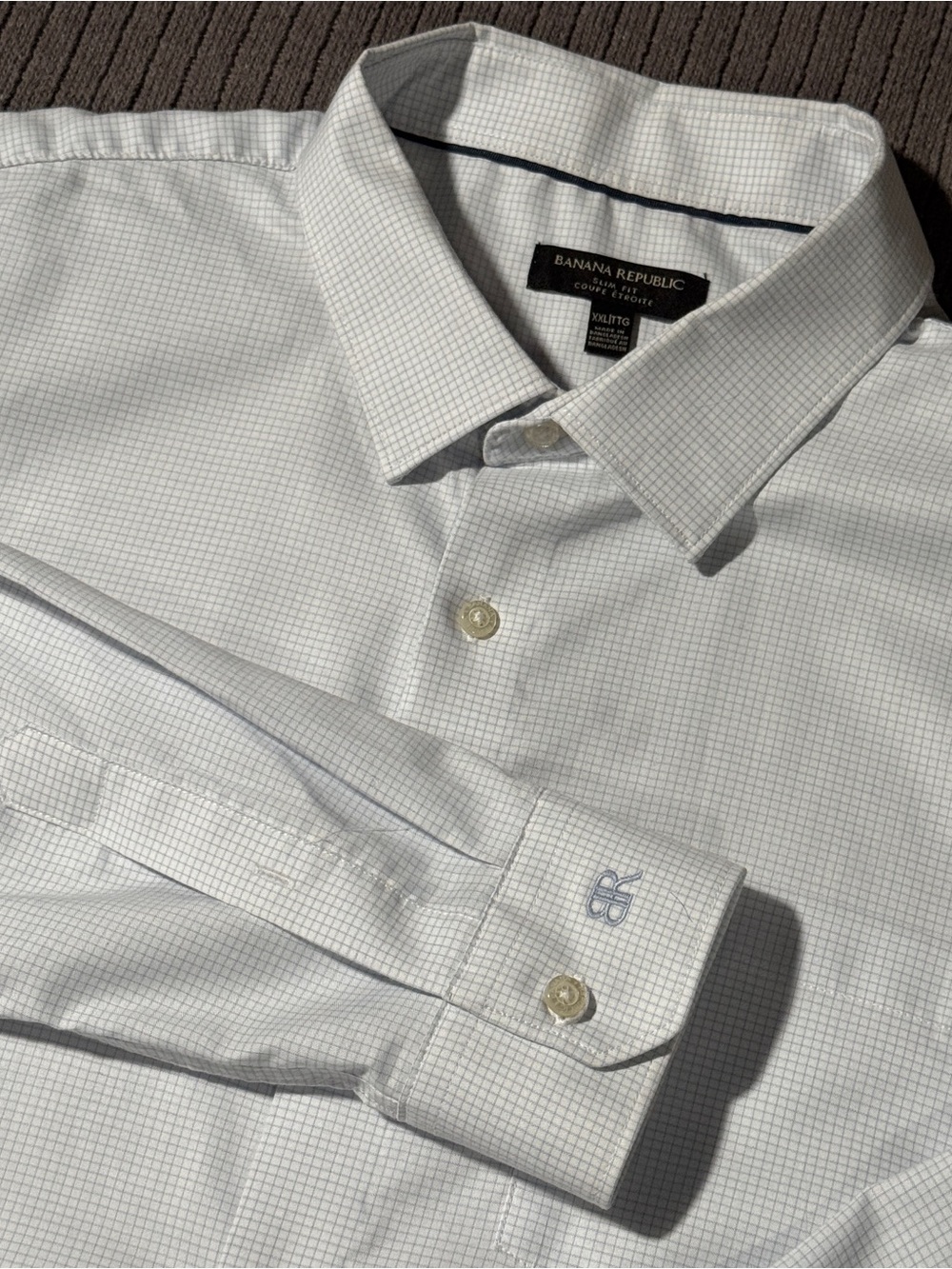 Banana Republic Linen Dress Shirt Slim Fit White Gray XXL